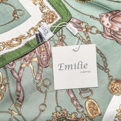 Scarf  satin olive green  print square 70 x 70 cm