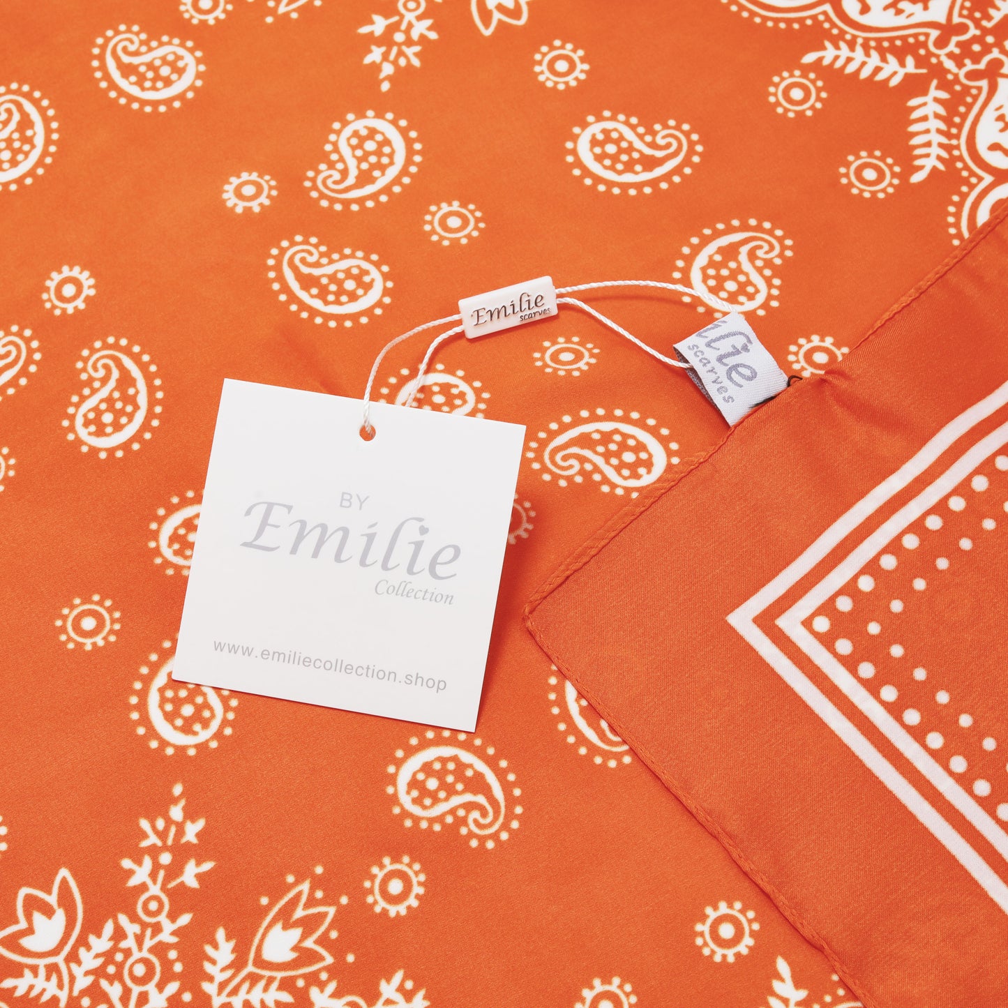 Square scarf orange  print  70 x 70 cm