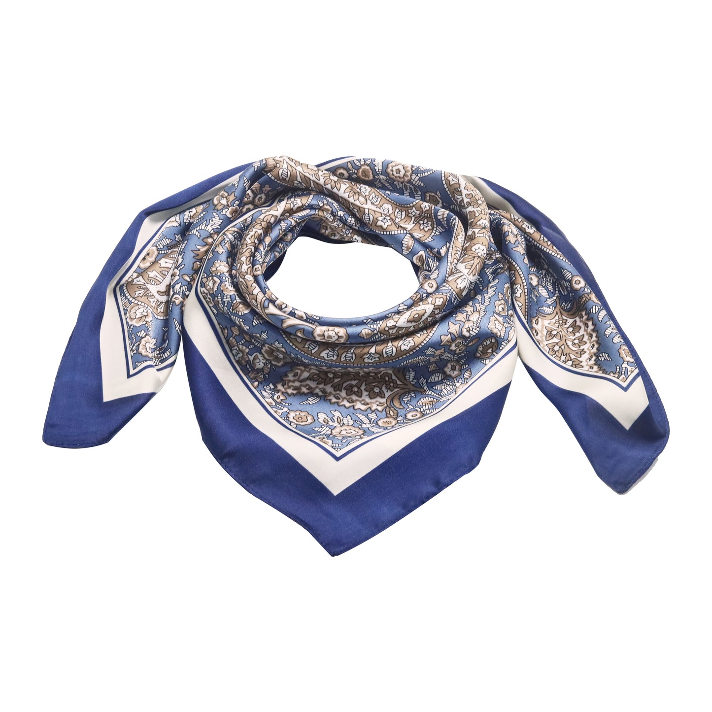 Scarf satin blue paisley print square 70 x 70 cm