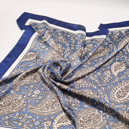 Scarf satin blue paisley print square 70 x 70 cm