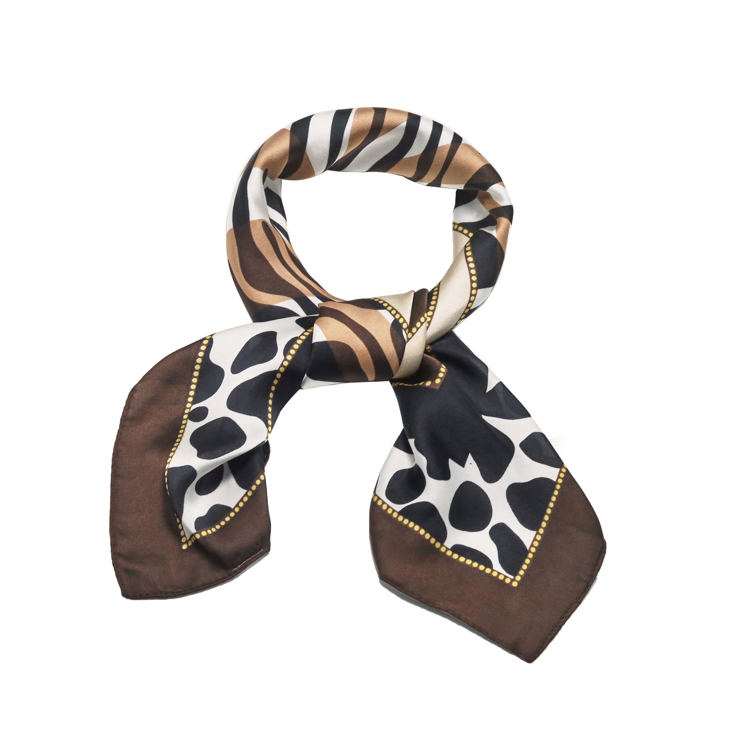 Scarf satin  brown  animal print  square 70 x 70 cm