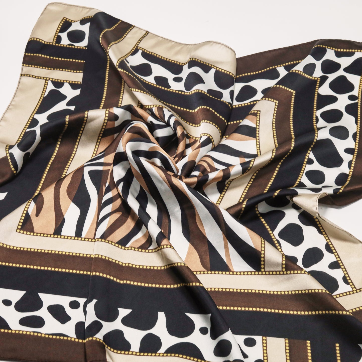 Scarf satin  brown  animal print  square 70 x 70 cm