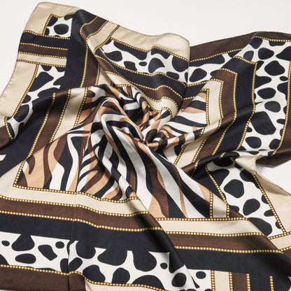 Scarf satin  brown  animal print  square 70 x 70 cm