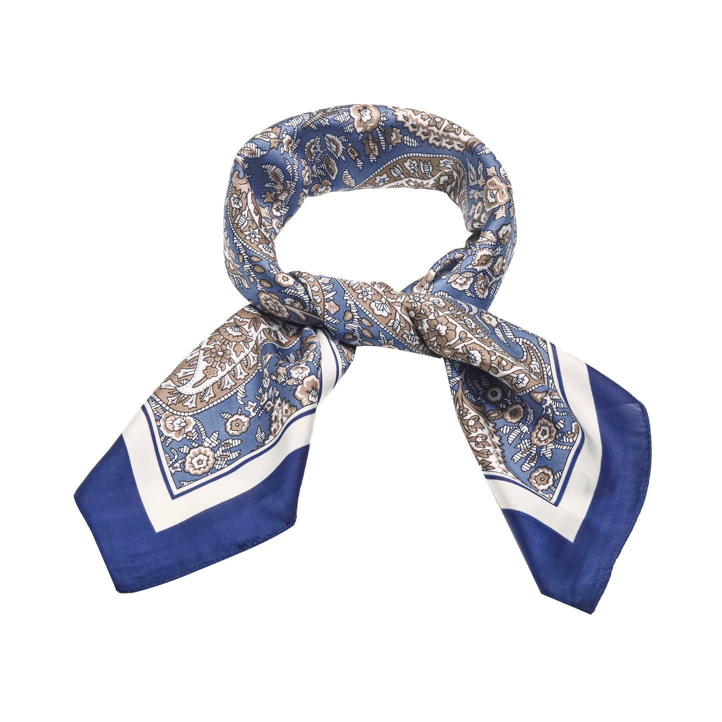 Scarf satin blue paisley print square 70 x 70 cm