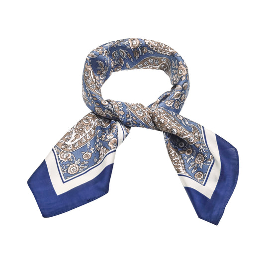 Scarf satin blue paisley print square 70 x 70 cm