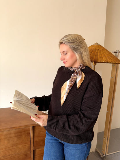 Scarf satin beige square paisley square 70 x 70 cm