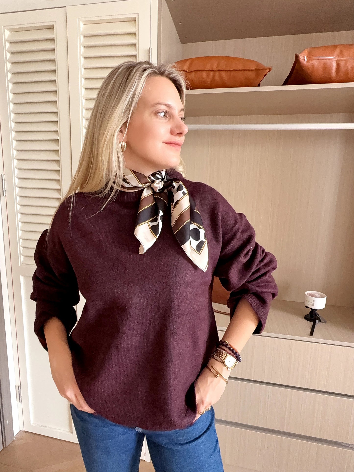 Scarf satin  brown  animal print  square 70 x 70 cm