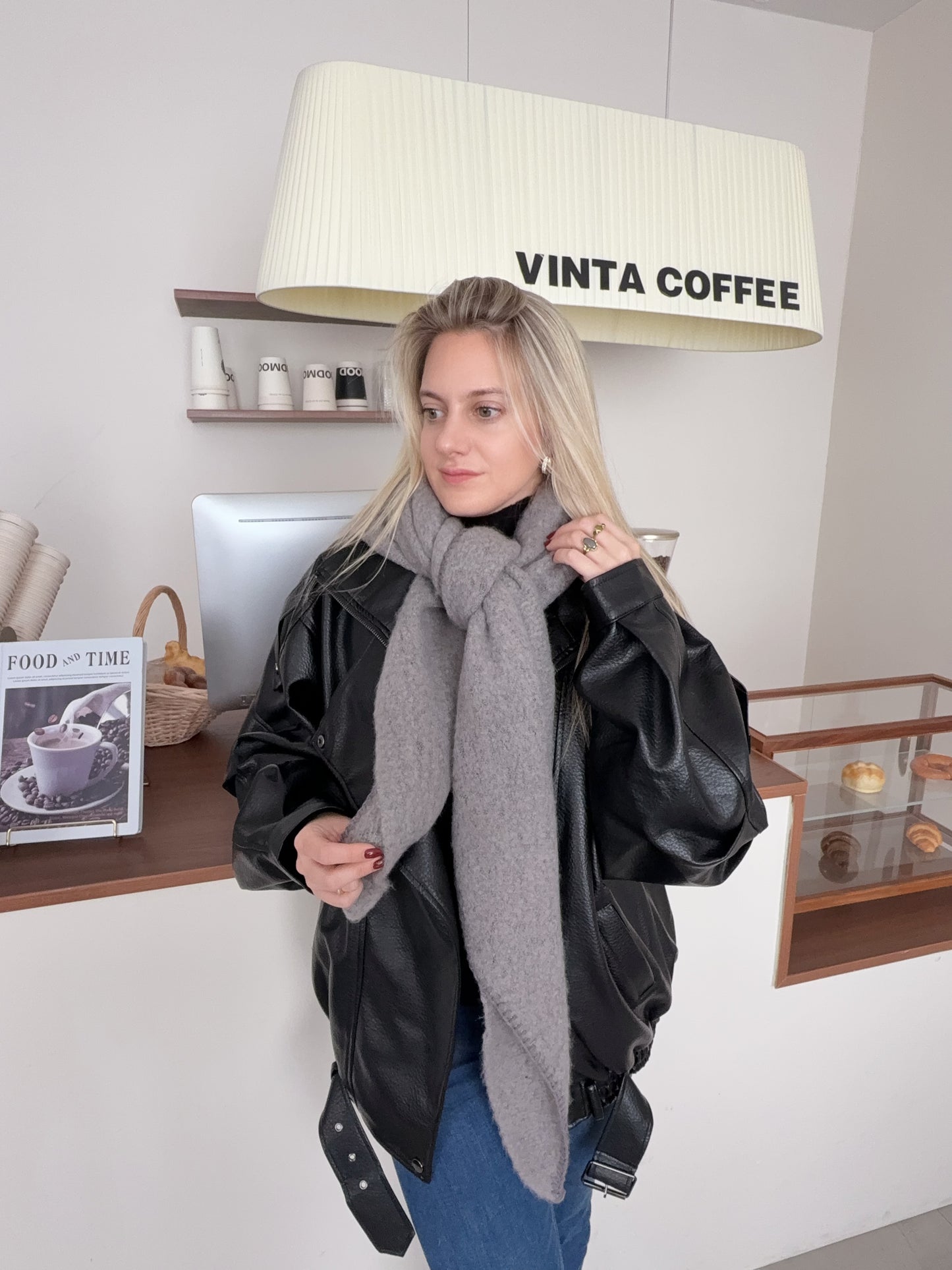 Winter scarf triangle - dark grey