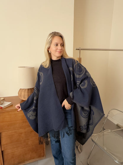 Winter Poncho navy blue