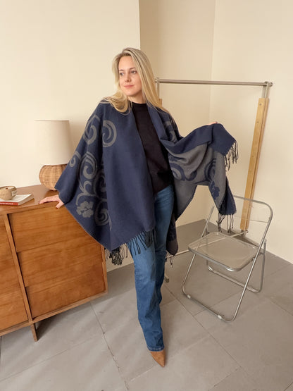 Winter Poncho navy blue