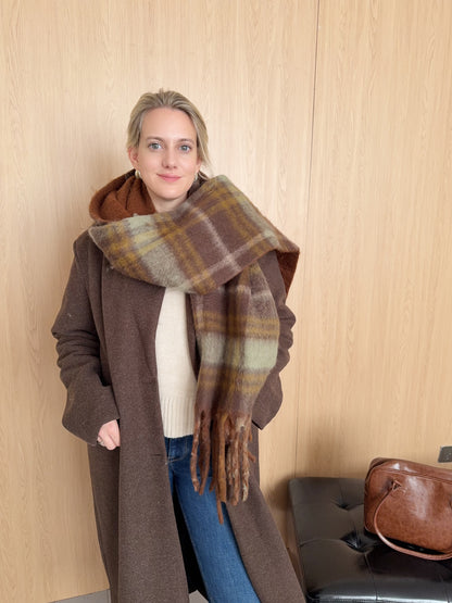 Two toned Checked print scarf brown