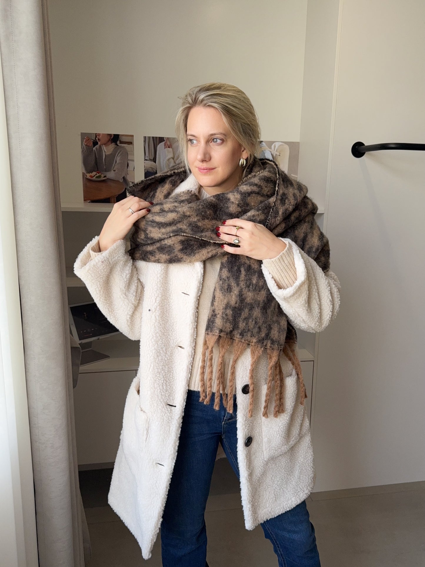 Winter scarf with leopard print