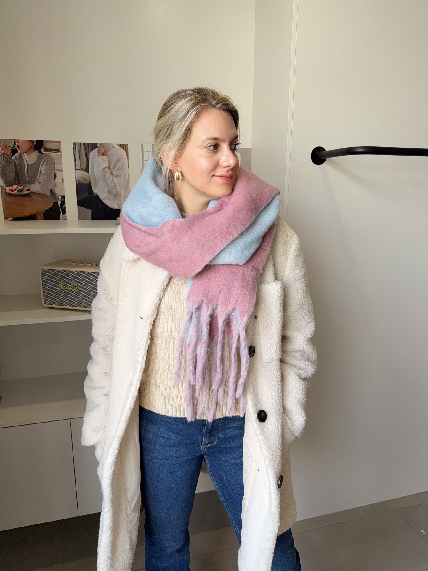 Two-tone winter scarf pink & blue
