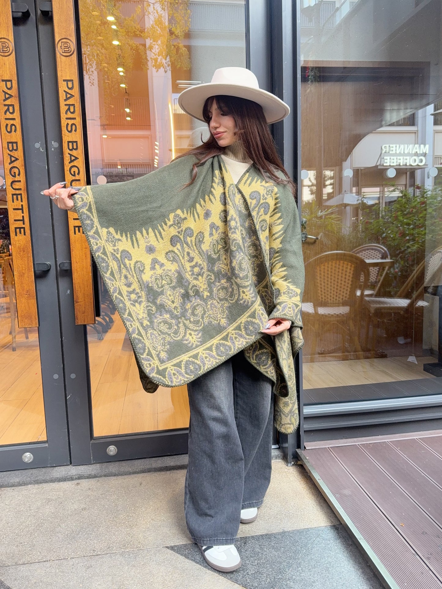 Winter Poncho  green and yellow