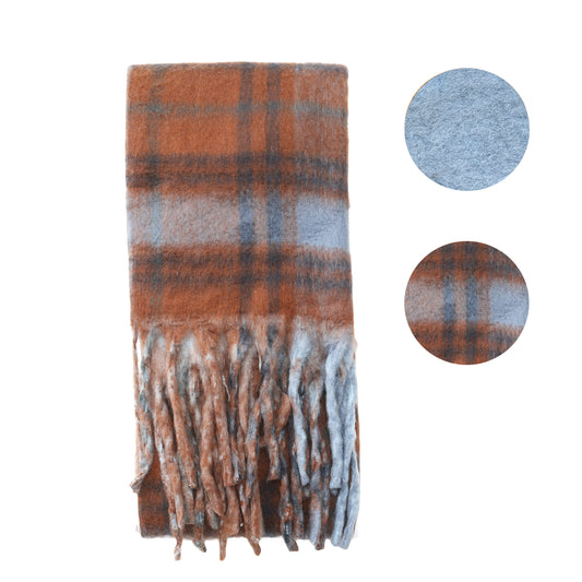 Two toned Checked print scarf blue