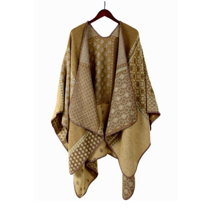 Emilie scarves poncho cape  camel  print