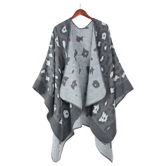 Emilie scarves poncho cape  leopard print gray  shawl