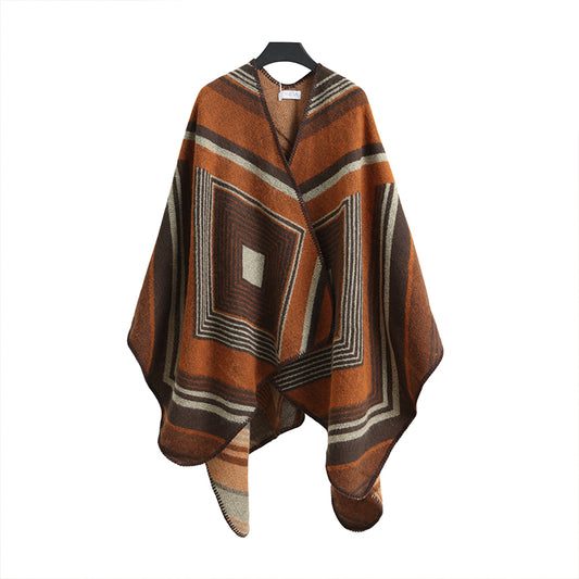 Winter Poncho orange stripes