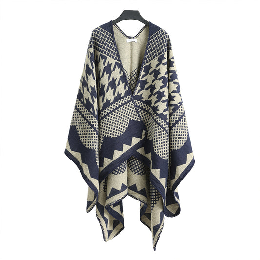 Winter Poncho blue and beige