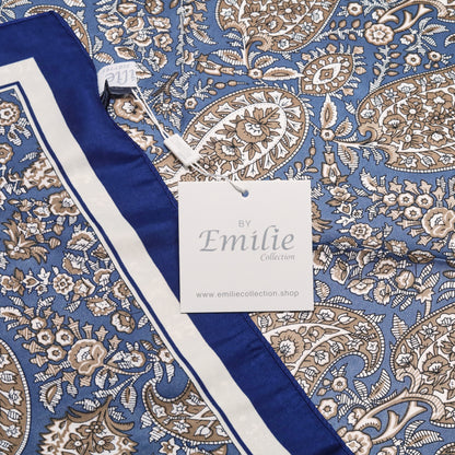Scarf satin blue paisley print square 70 x 70 cm