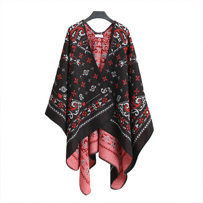 Winter Poncho red flower print