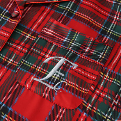 Long pyjama set checked red satin