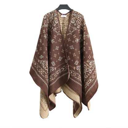 Winter Poncho brown flower print