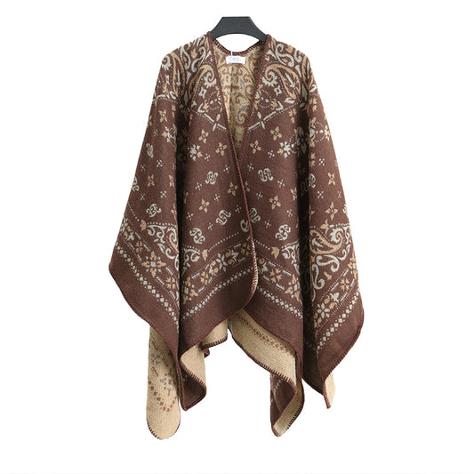Winter Poncho brown flower print