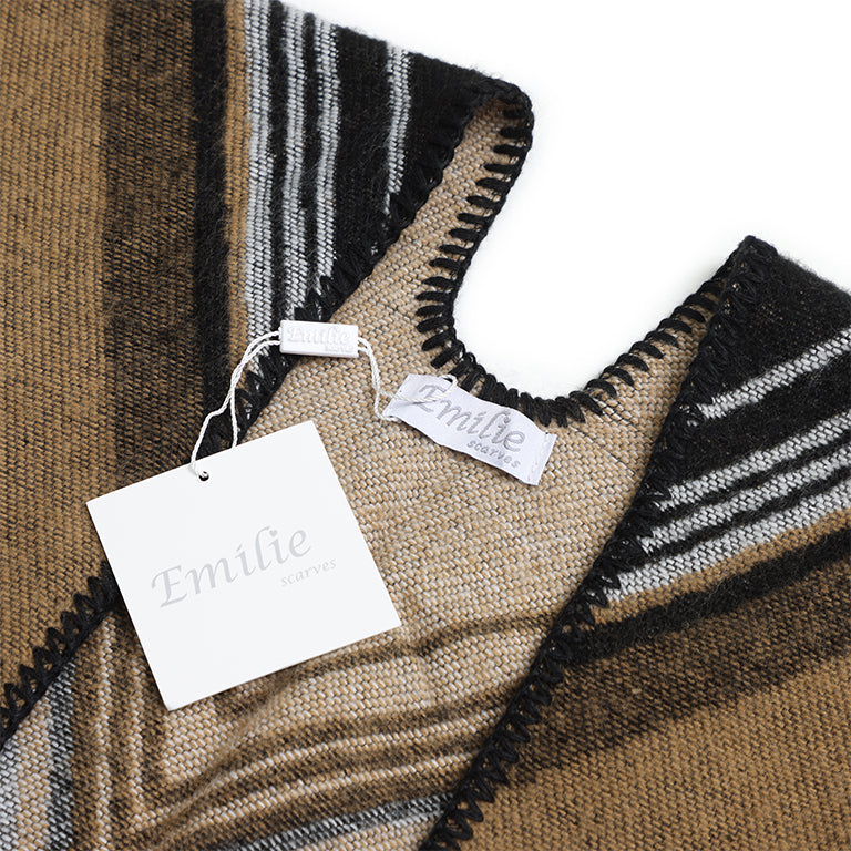 Winter Poncho brown stripes