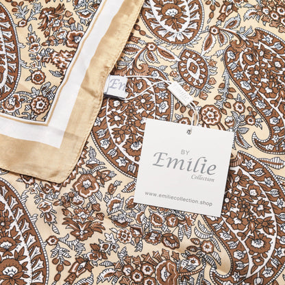 Scarf satin beige square paisley square 70 x 70 cm