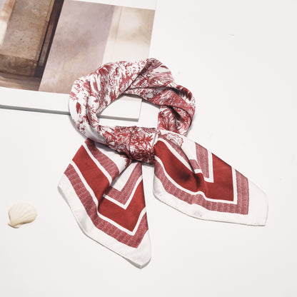 Scarf satin burgundy  print  square 70 X 70