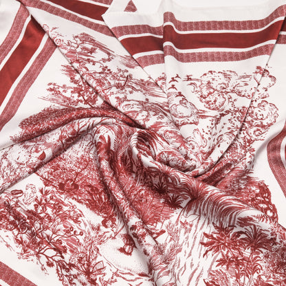 Scarf satin burgundy  print  square 70 X 70