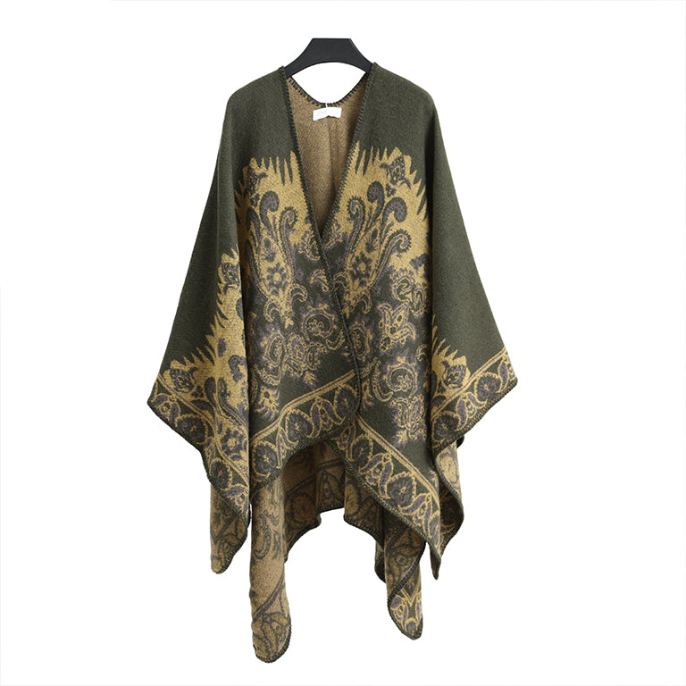 Winter Poncho  green and yellow