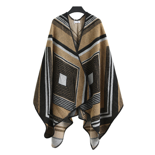 Winter Poncho brown stripes