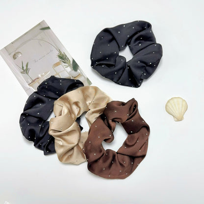 Scrunchie satin glitter rhinestones black brown beige set of 4