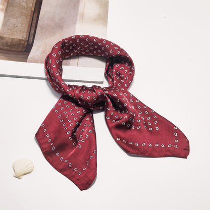 Scarf satin  burgundy  print  square 70 x 70 cm