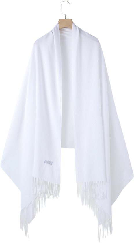 White shawl pashmina XL 100% recycled polyester 220X90CM