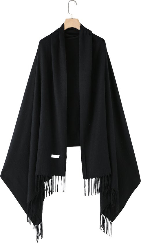 Black shawl pashmina XL 100% recycled polyester 220X90CM