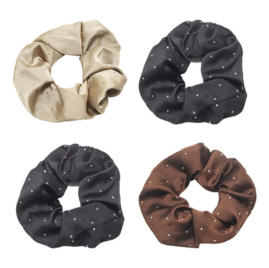 Scrunchie satin glitter rhinestones black brown beige set of 4