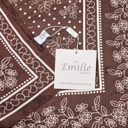 Scarf satin brown print square 70 x 70 cm