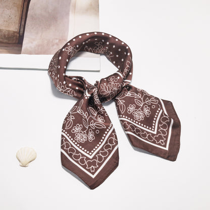 Scarf satin brown print square 70 x 70 cm