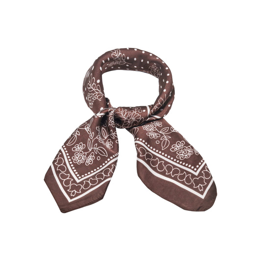 Scarf satin brown print square 70 x 70 cm