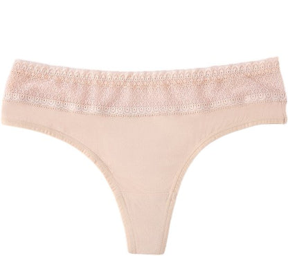 Thong 5 pieces beige cotton lace