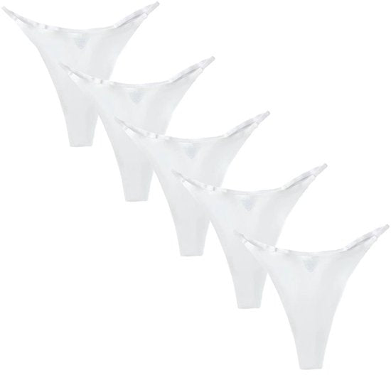 Thong set of 5 minimalist with narrow band white