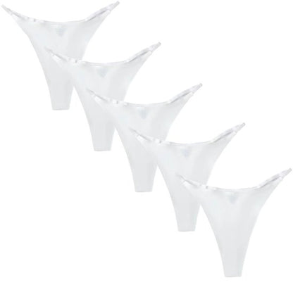 Thong set of 5 minimalist with narrow band white