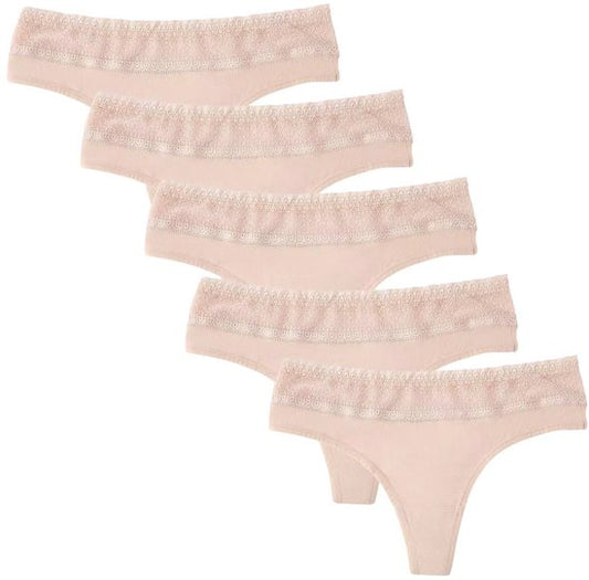 Thong 5 pieces beige cotton lace