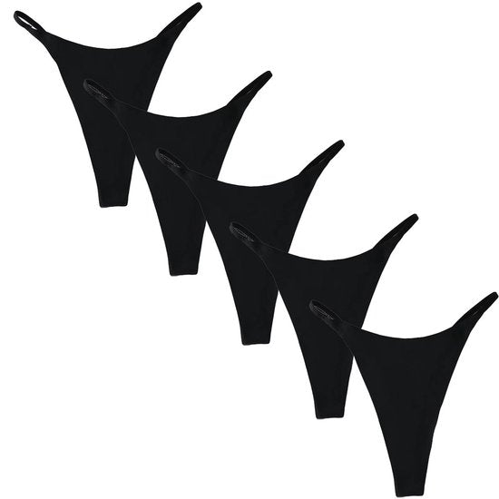 Thong set of 5 minimalist with narrow band black