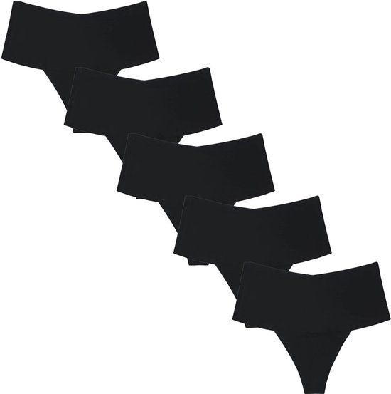 Thong high waist 5 pieces black