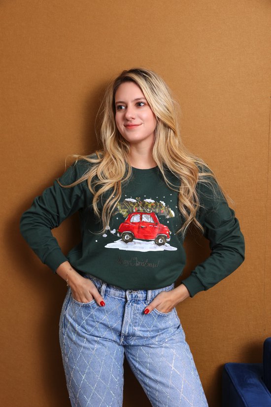 Christmas sweater green  Christmas tree on car