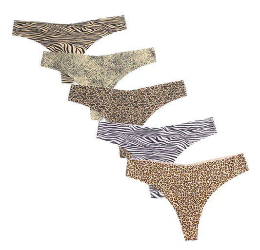 Multipack 5x thongs animal print